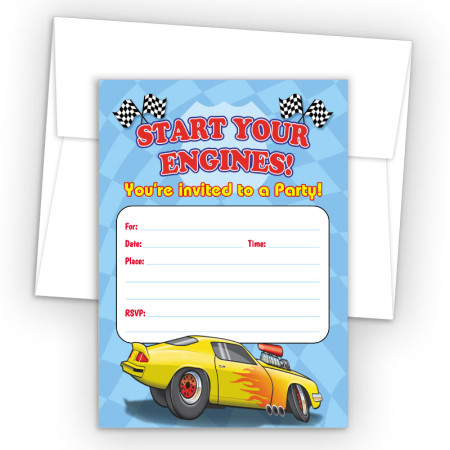 Race Car Fill-In Birthday Party Invitations