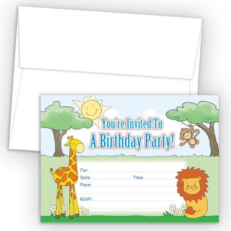 Safari Animals Fill-In Birthday Party Invitations