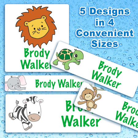 Safari Animals Waterproof Name Labels For Kids