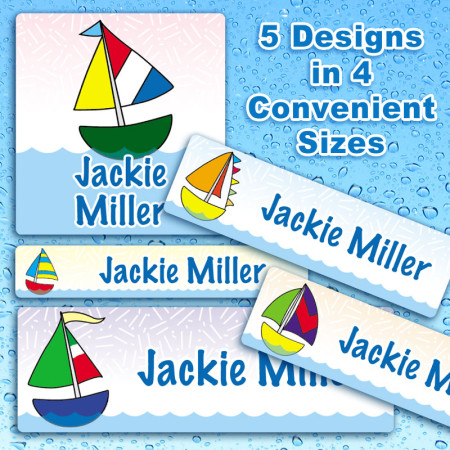 Sailboats Waterproof Name Labels For Kids
