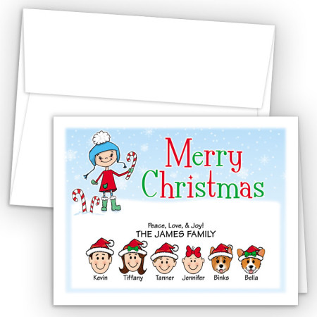 Snow Girl Merry Christmas Holiday Fold Note Head