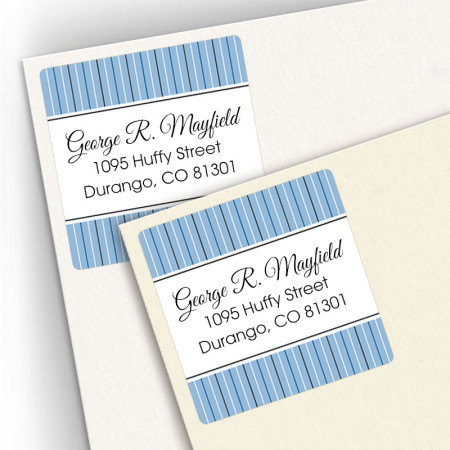 Blue Stripes Square Address Labels