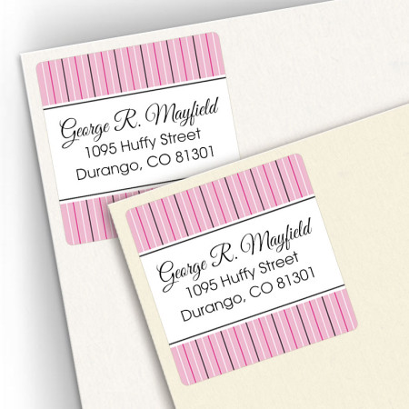 Pink Stripes Square Address Labels
