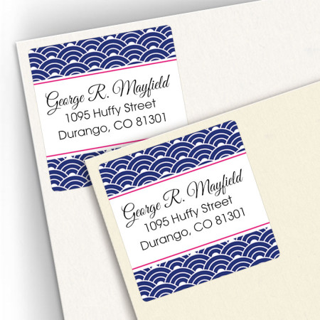 Blue Woodblock Square Address Labels