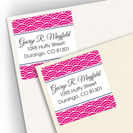Magenta Woodblock Square Address Labels