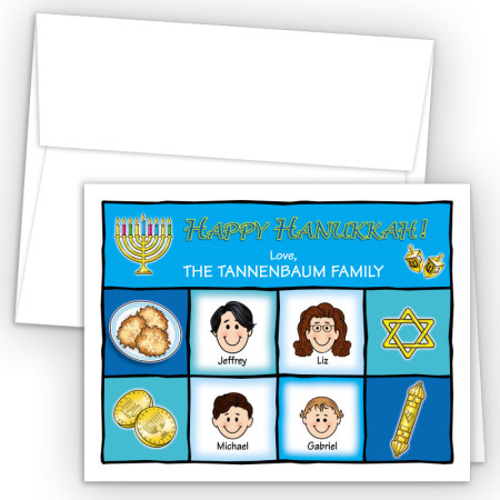 Squares Happy Hanukkah Holiday Fold Note Head