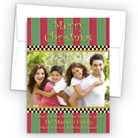 Stripes and Checks Photo Upload Holiday Card