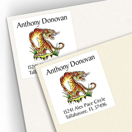 Tattoo Tiger Square Address Labels