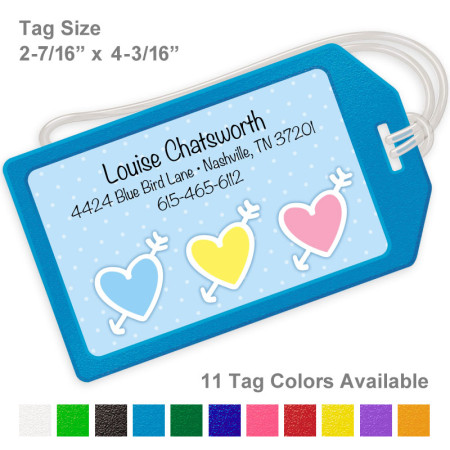 Triple Hearts Blue Luggage Tag