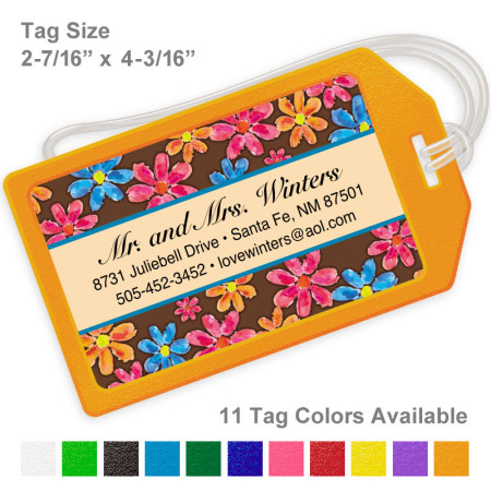 Watercolor Flowers Brown Luggage Tag