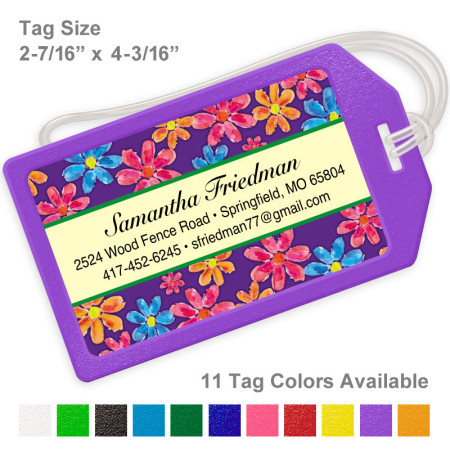 Watercolor Flowers Purple Luggage Tag