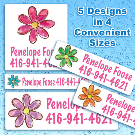 Watercolor Flowers Waterproof Name Labels For Kids