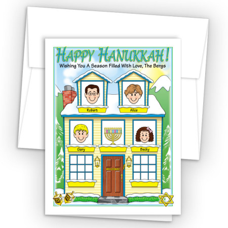 Winter House Happy Hanukkah Holiday Fold Note Head