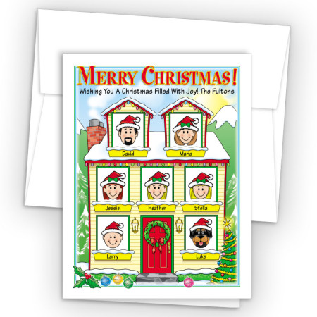Winter House Merry Christmas Holiday Fold Note Head