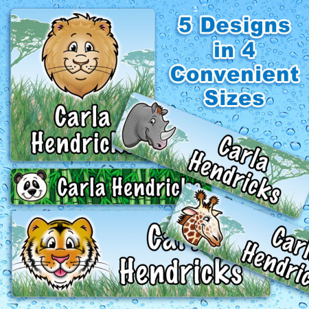 Zoo Animals Waterproof Name Labels For Kids