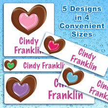 Chocolate Hearts Waterproof Name Labels For Kids