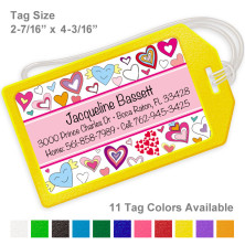Doodle Hearts Pink Luggage Tag
