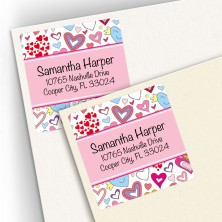 Doodle Hearts Square Address Labels