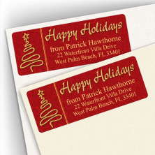 Happy Holidays Gold Tree Address Labels