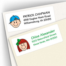 personalized labels for kids, colorful cute caricatures of kids