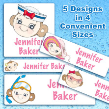 Monkey Faces Waterproof Name Labels For Kids