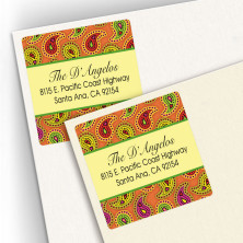 Paisley Orange Square Address Labels