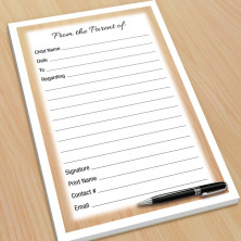 Pen with Woodgrain Fill-In Excuse Pad