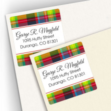Plaid Red Square Address Labels