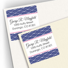 Blue Woodblock Square Address Labels
