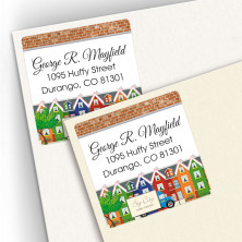 Colorful Houses Square Address Labels