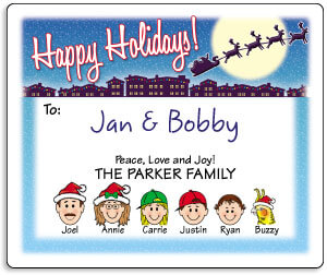 Family Caricature Holiday Gift Labels