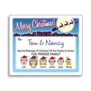Family Caricature Christmas Gift Labels